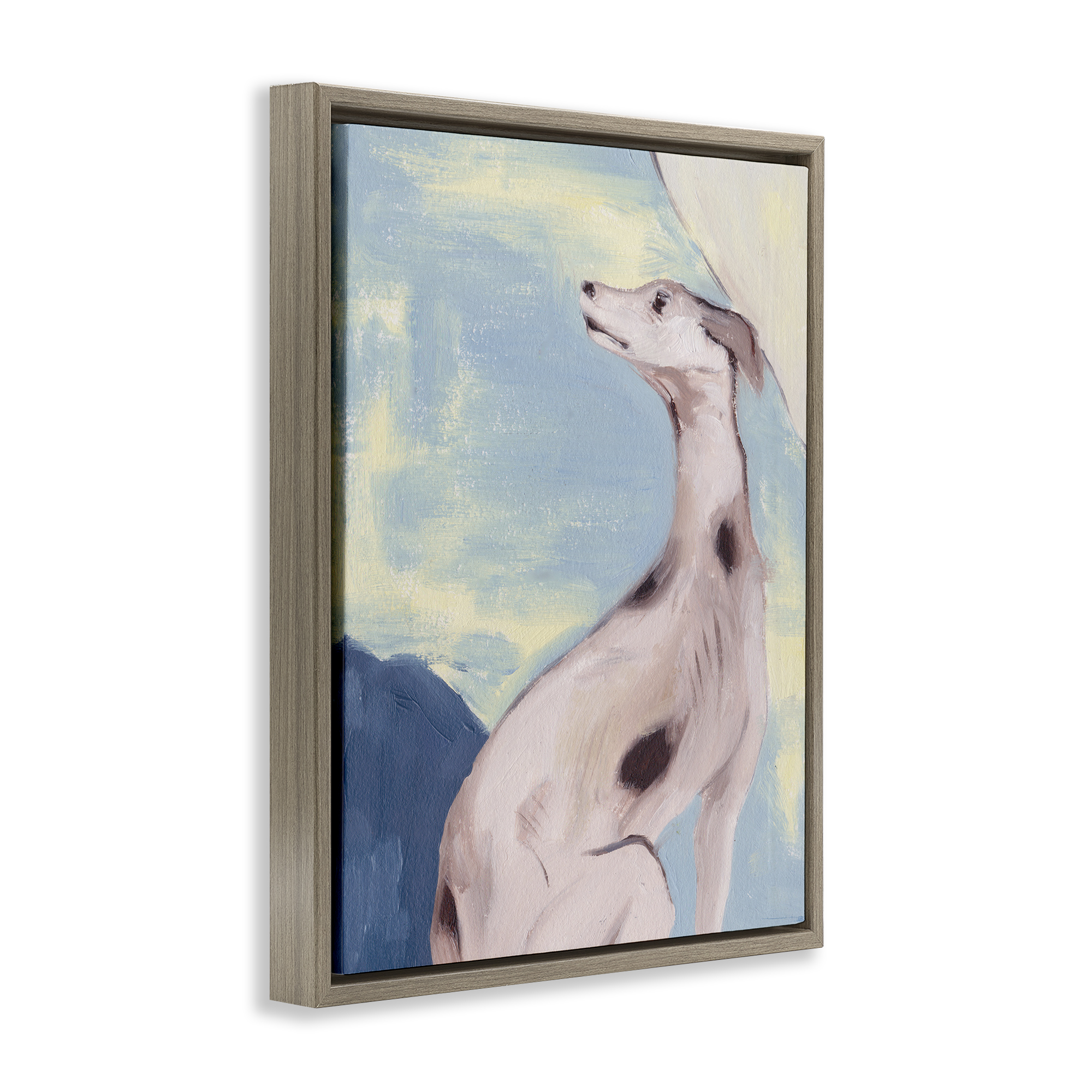 Stupell Industries Greyhound on Blue Animals & Insects Painting Brown Floater Framed Canvas Art Print Wall Art, 17 x 21