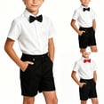 thumbnail image 6 of Purcolt Boys 3 Piece Formal Matching Set Dressy Casual Short Sleeve Point Collar Shirt Black Pocket Dress Shorts with Necktie or Bow Tie for 2-15Years, 6 of 7