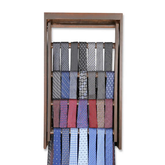 Charmont Wooden Tie Organizer for Men - Wall Mounted Necktie Holder to Display in an Organized Way - Holds Multiple Ties or Scarfs - Hang in a Closet, Bedroom Wall add a Finishing Touch to Your Room