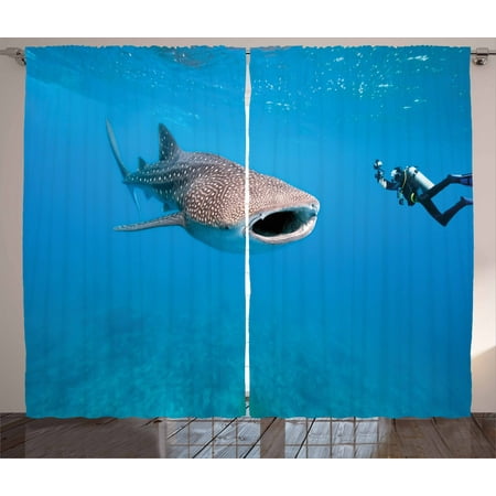 Shark Curtains 2 Panels Set Giant Whale Shark And Underwater