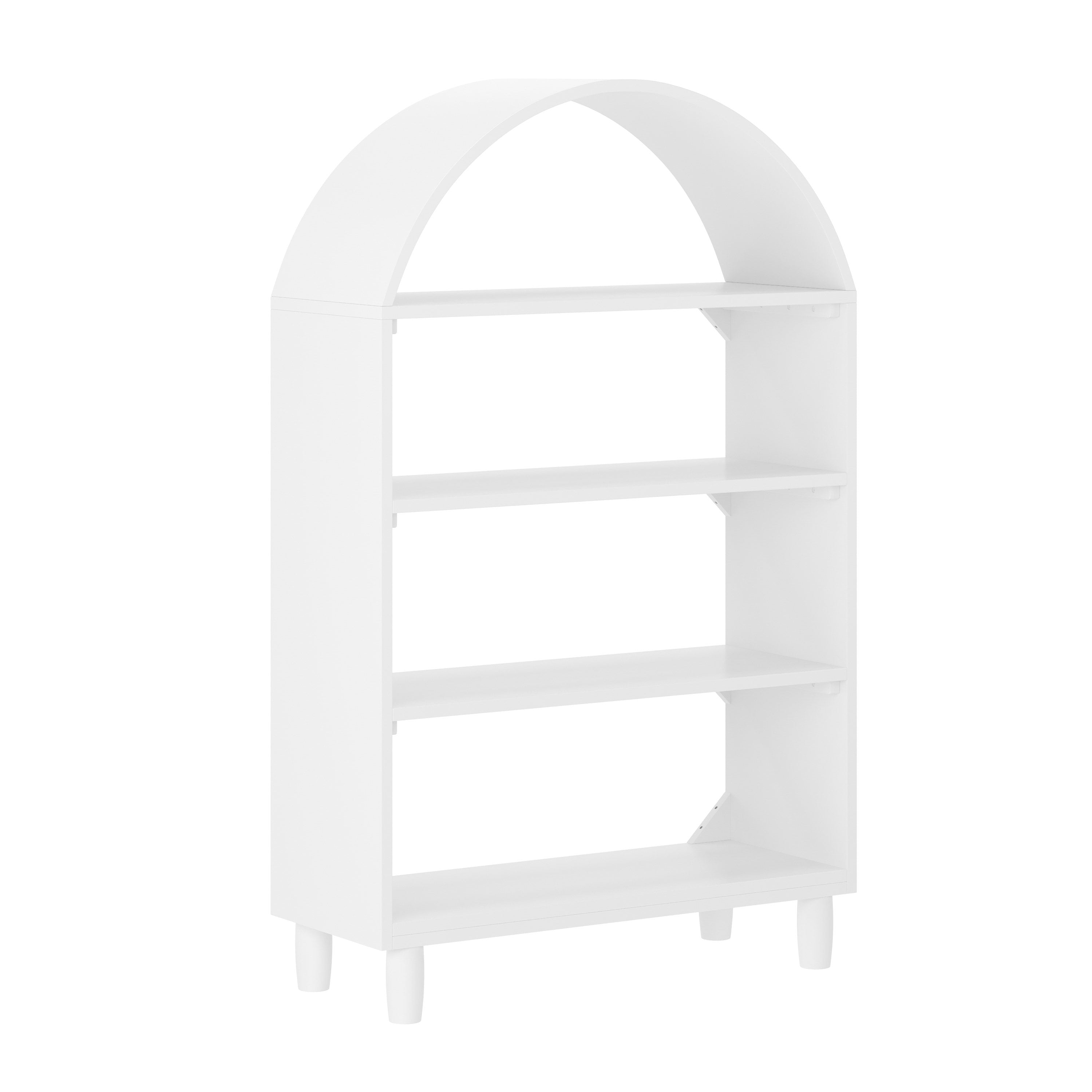 Buzz & Bloom Kids Open-Style Engineered Wood Bookshelf with 4 Shelves and Covered Rounded Top, White