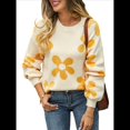 thumbnail image 2 of Suéter de Mujer de Otoño, Larga, Cuello Redondo, Jersey de Punto de Gran Tamaño, Tops Casuales con Estampados. Albaricoque XL, 2 of 10