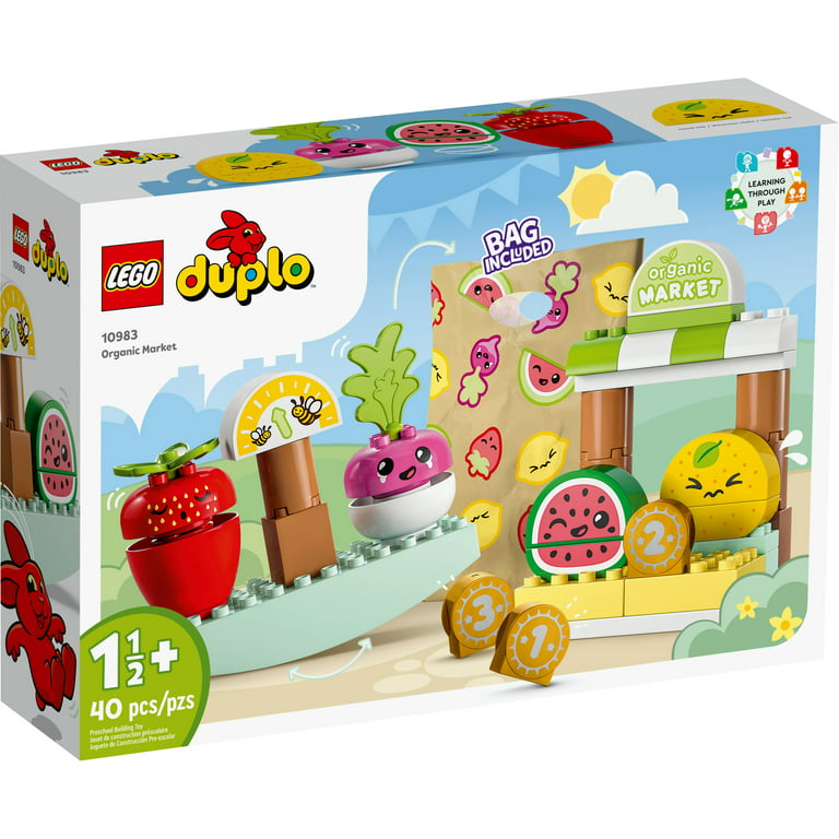 Toy First Organic for Numbers, Food My - DUPLO 3 Years Stacking 18 Fruit and 10983, Toddlers Market Vegetables Set, Toys Old Months Educational LEGO Learn