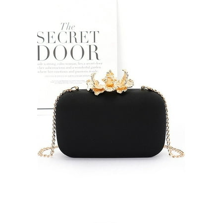 FASHNZFAB Pearl Flower Clasp Satin Box Clutch Bag