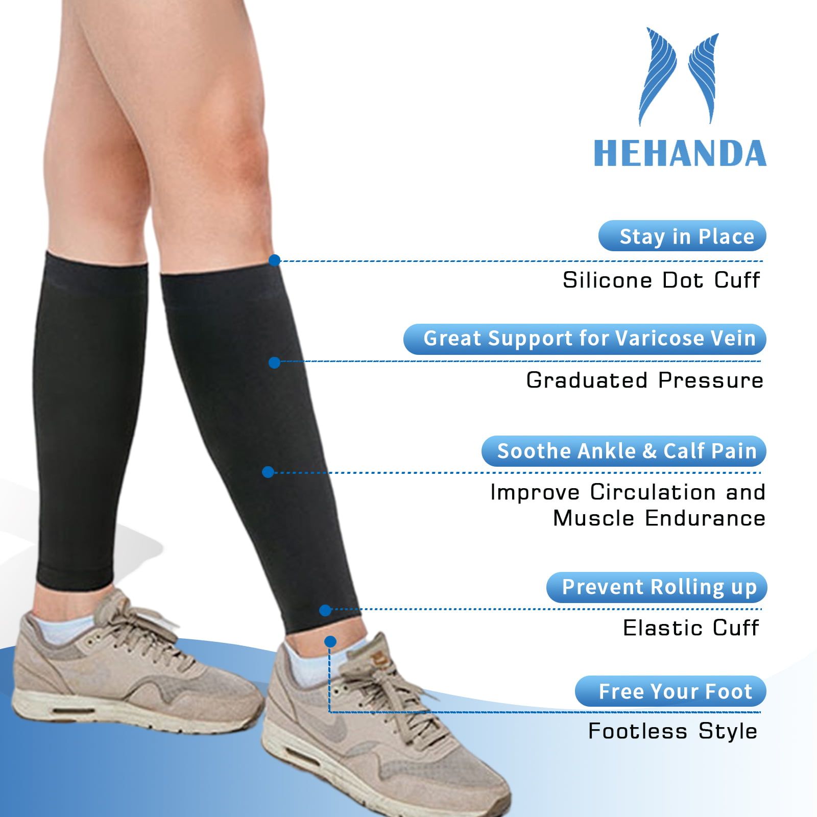Hehanda Footless Compression Socks for Women & Men(M-4XL), 20-30 mmHg Thigh  High with Non-Slide Silicone Dot Band for Swelling and Varicose Veins