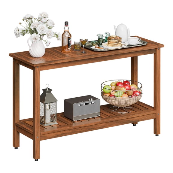 SONGMY Natural 48-inch 2-Shelf Wooden Console Table, Indoor Outdoor Multifunctional Table with Foot Sliders, Hallway Entryway Table