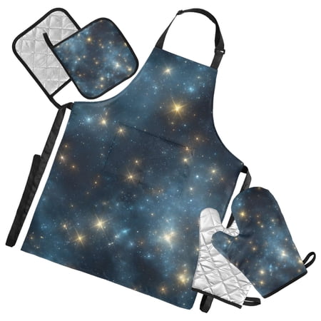 Flash Stars in Night Apron Set with Oven Mitts Pot Holders Set of 5 Kitchen Stuff Accessories