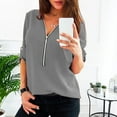 thumbnail image 2 of QLEICOM Womens V Neck Zip Front Long Sleeve Casual Topss Plus Size Flowy Business Work Tunic Tops Shirts Blouse Gray XL, US Size:10, 2 of 3