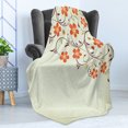 thumbnail image 4 of Ladybugs Soft Flannel Fleece Throw Blanket, Flower Frame Tiny Little Bug and Swirl Branches Springtime Theme, Cozy Plush for Indoor and Outdoor Use, 50" x 60", Pale Green Red, by Ambesonne, 4 of 5