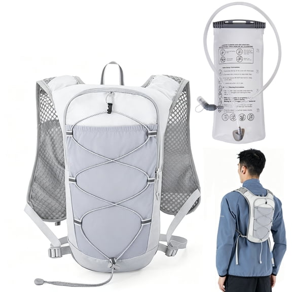 Running Hydration Vest, Grey Lightweight Breathable Adjustable Backpack With 1.5L Bladder For Women, Men, Hiking, Trail, Running, Marathons, Cycling(RL)