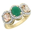 thumbnail image 1 of 10K Yellow Gold Natural Emerald & Morganite 3-Stone Ring Oval Diamond Accent, size 5.5, 1 of 2
