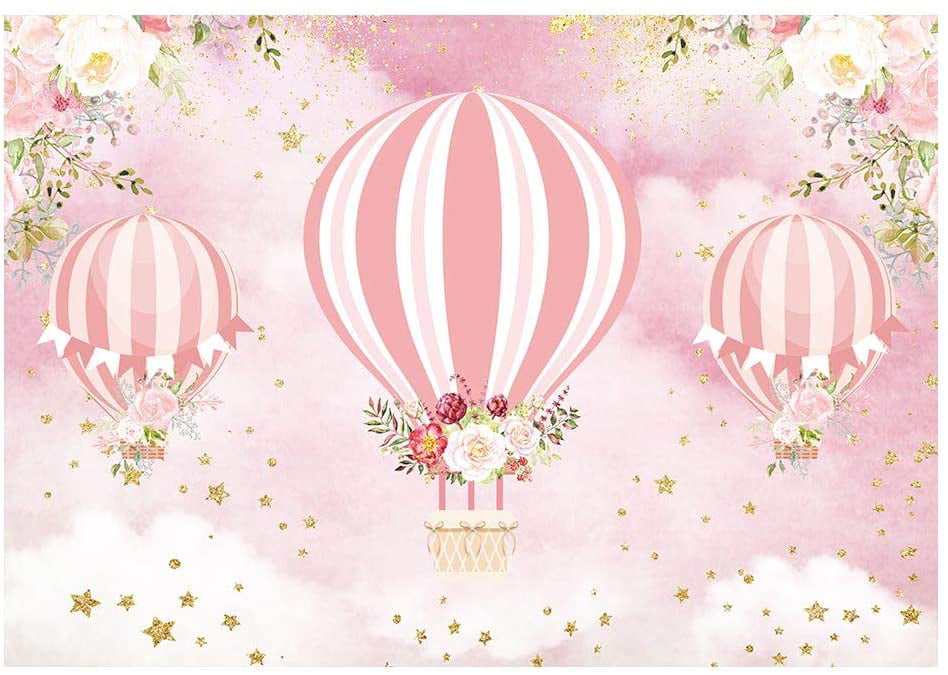 Pretty Pink Floral Hot Air Balloon Party Thank You Cards