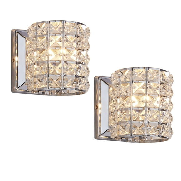 LOCLGPM Crystal Wall Sconce Set of Two Modern Wall Lamp 1 Light Lighting Fixtures with Crystal and Chrome Finish Wall Decor for Living Room Bedroom Bathroom Hallway Entryway Staircase