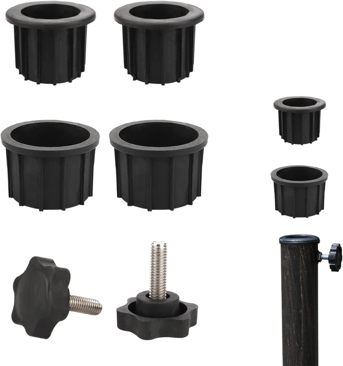Casewin 6Pcs Patio Umbrella Base Hole Ring Plug Cover Umbrella Stand Replacement Parts Black