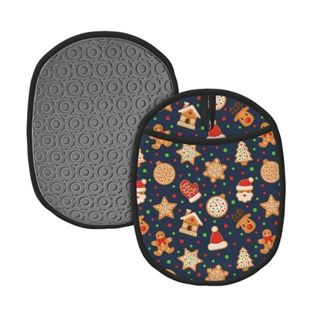 

Qekee Holiday Gingerbreads Pattern Silicone Pot Holders Oven Mitts Heat Resistant Hot Pads Non Slip Pot Holder Towel Cloth Interior Lining