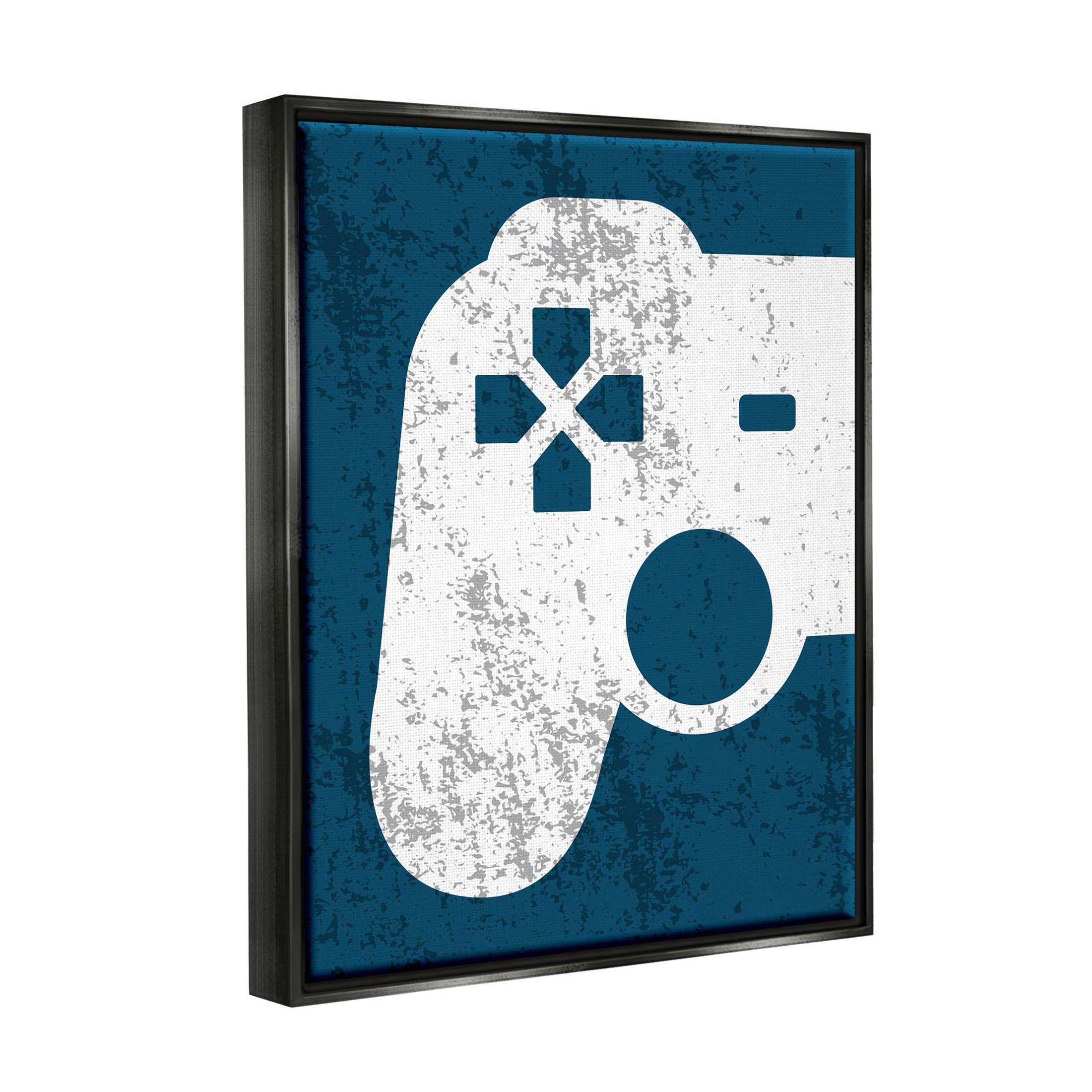 Stupell Industries Distressed Game Controller Shape Graphic Art Jet Black Floating Framed Canvas Print Wall Art, Design by Kim Allen