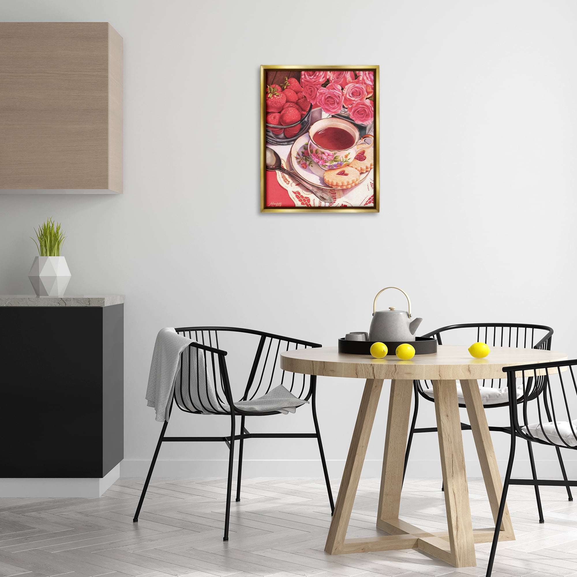 Stupell Industries Valentine's Day Tea Food & Beverage Painting Gold Floater Framed Art Print Wall Art, 17 x 21