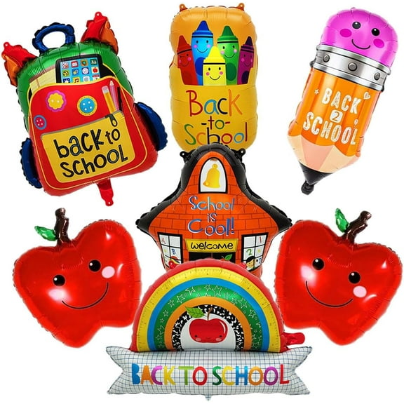 7 Pcs Back to School Balloons Foil Mylar Pencil Balloon Crayon Balloons for Welcome Back to School Party Decorations