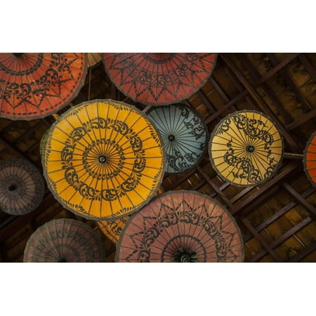 Myanmar Mandalay Umbrellas Hanging From Restaurant Ceiling Print Wall Art By Jaynes Gallery