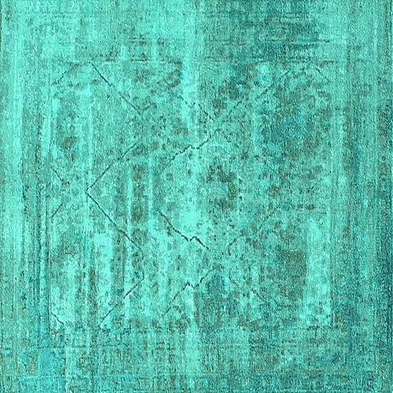 Ahgly Company Indoor Square Oriental Turquoise Blue Industrial Area Rugs, 7' Square