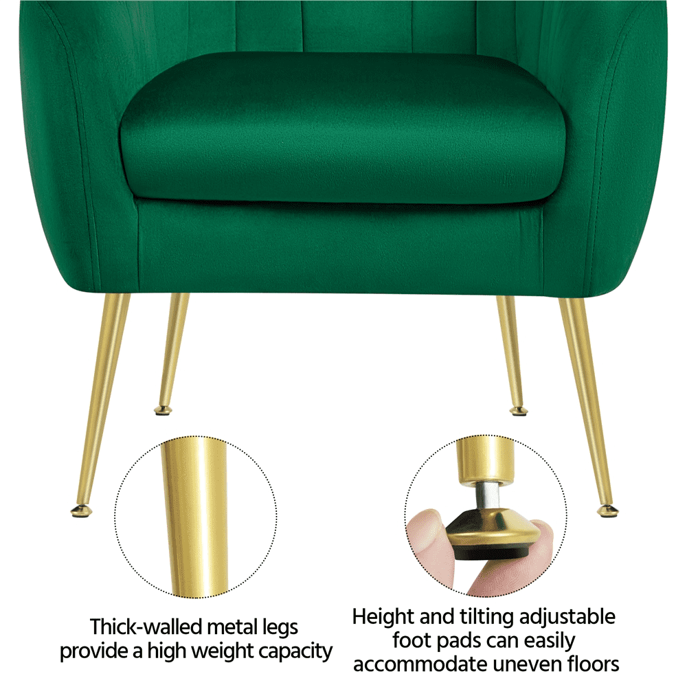 Alden Design Barrel Accent Chair with Gold Metal Legs for Living Room, Green