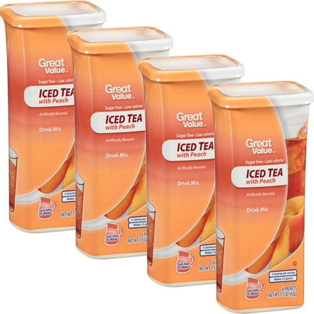Great Value: Iced Tea With Peach Drink Mix, 1.5 oz (Pack of 4)