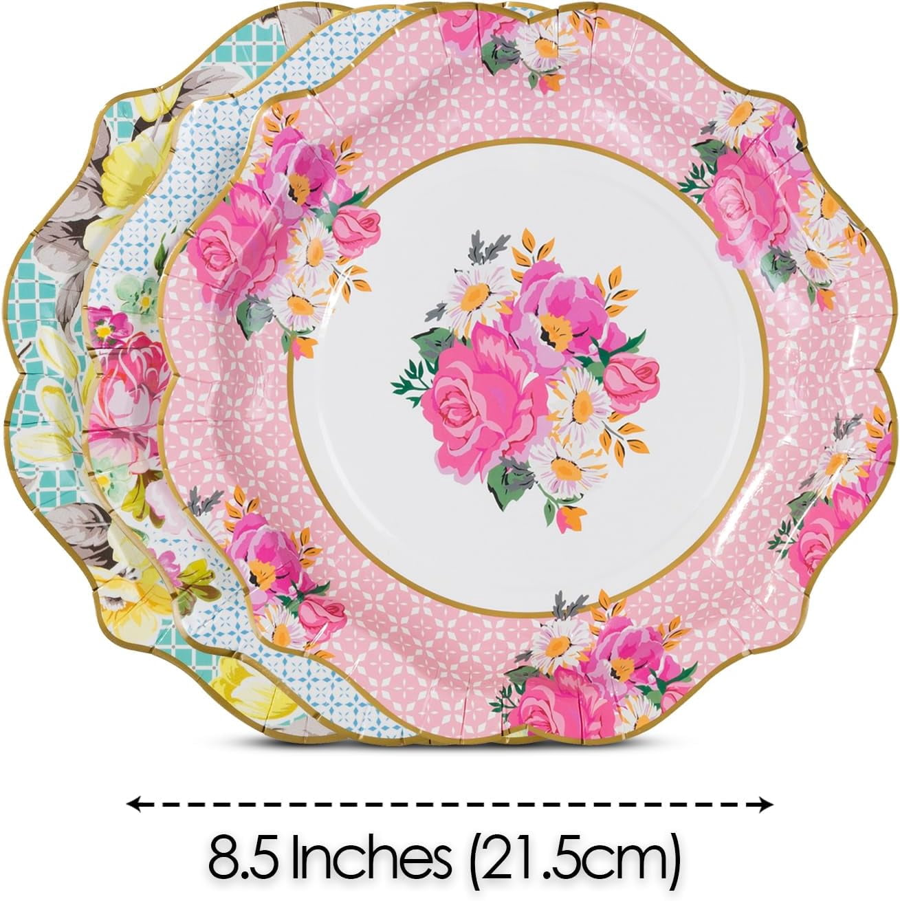 Talking Tables | 144 x | 8.5" Pretty Vintage Floral Disposable Bulk Paper Plates Afternoon Tea Mothers Day Table Party Decorations for Birthday Baby Shower, Wedding and Anniversary, Pastel Pink