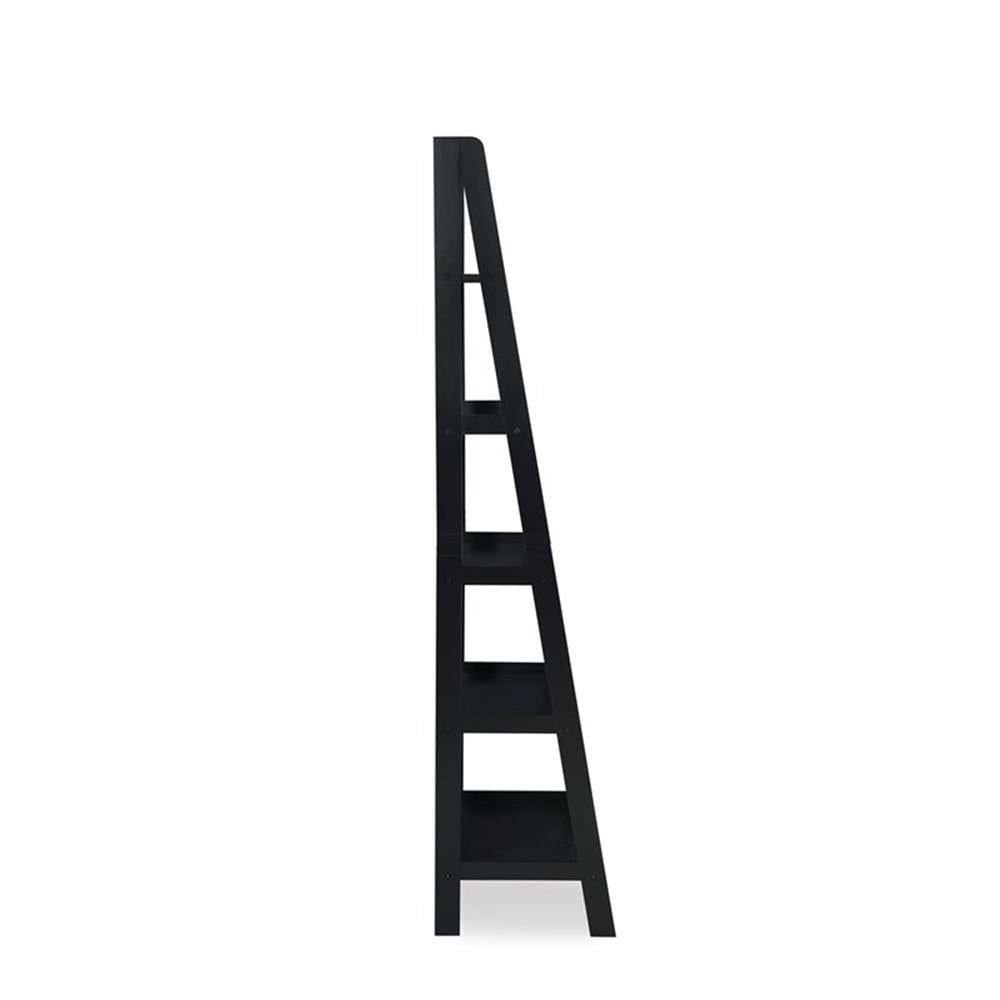 Riverbay Furniture 5-Shelf Transitional Wood Open Back Ladder Bookshelf in Black