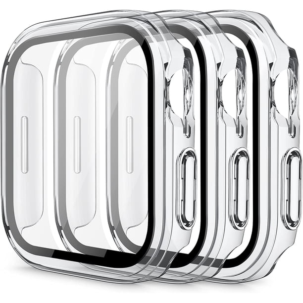 Paquete de 3 fundas rígidas para PC compatibles con Apple Watch Series 6 SE Series 5 Series 4 40 mm, funda protectora completa con protector de pantalla de vidrio templado para Apple Watch 40 mm,
