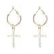 thumbnail image 1 of 1 par de pendientes colgantes de cruz de perla simple, pendientes de moda con forma de gota, joyería decorativa para mujer., 1 of 7