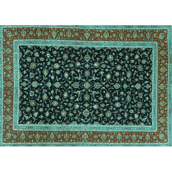 Ahgly Company Machine Washable Indoor Rectangle Persian Turquoise Blue Traditional Area Rugs, 6' x 9'