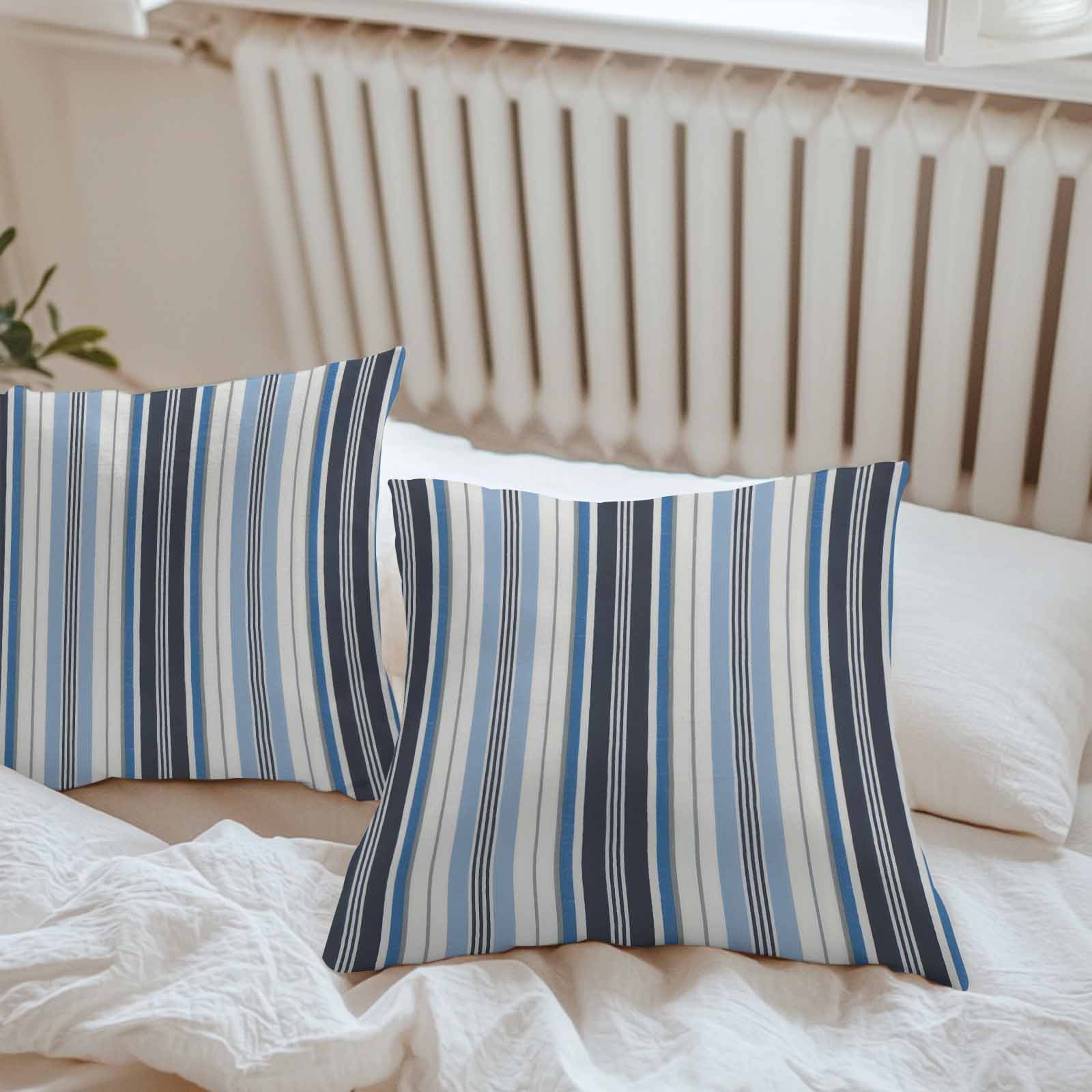 Vintage Stripes Outdoor Pillow Covers Set of 2 Blue Black Striped Abstract Lines Waterproof Throw Pillow Case Decorative Square Cushion Cover for Patio Couch Garden Balcony, 16"x16"