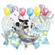 14 pc Cow Jumped Over the Moon Balloon Bouquet Baby Boy Welcome Home Shower Moo