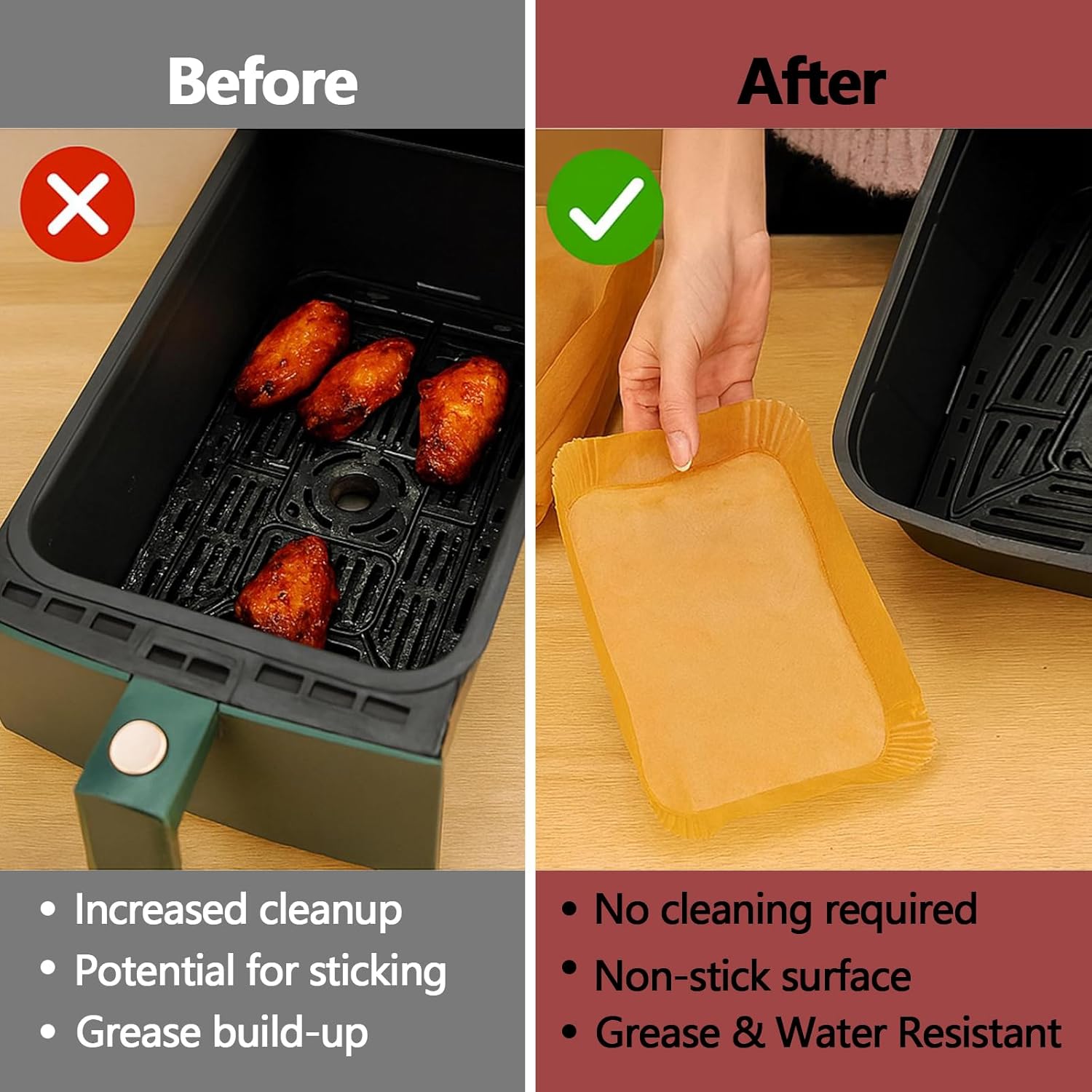 200PCS Air Fryer Liners for Ninja, 8.6 x 5.5 inch Disposable Air Fryer Paper Dual Ba et, Non-Stick Unbleached Parchment Paper Baking Accessories Liners for Natural Ninja DZ201 DZ401
