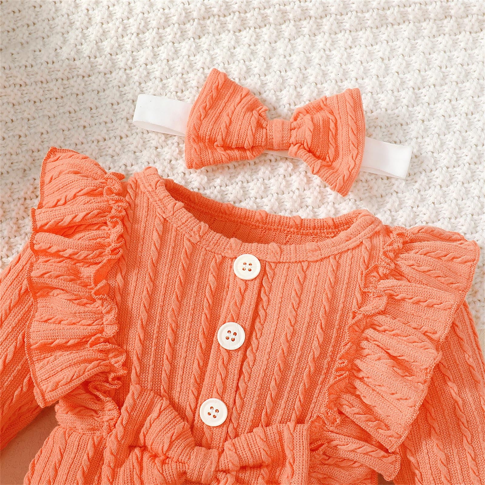 SHTXOZHI Baby Girls Fall Winter Clothes Long Sleeve Ruffle Romper Pants Headband Toddler Outfit