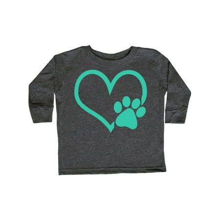 

Inktastic Teal Heart With Paw Print Gift Toddler Boy or Toddler Girl Long Sleeve T-Shirt