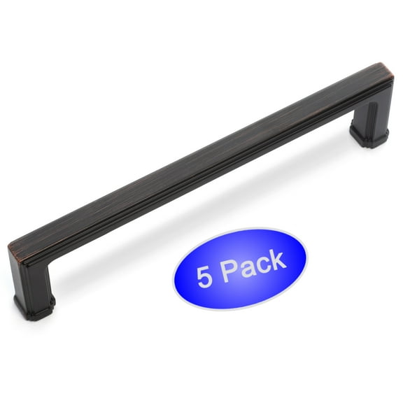 5 Pack - Cosmas 1941-128ORB Oil Rubbed Bronze Modern Cabinet Hardware Handle Pull - 5" Inch (128mm) Hole Centers