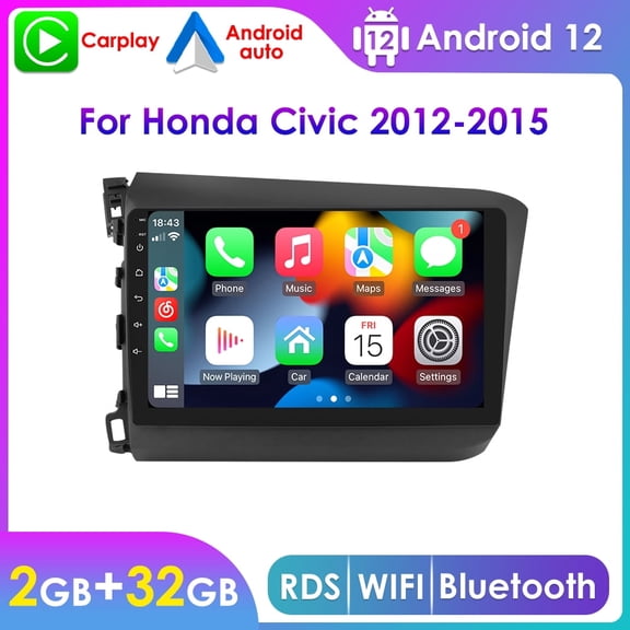 Hizpo Car Stereo Radio For Honda Civic 2012 2013 2014 2015 Apple Carplay Android 12 Auto Wifi 2 32GB Bluetooth Head Unit GPS Navigation Player