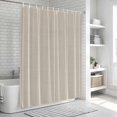 thumbnail image 5 of Beige Striped Shower Curtain Set - Small 36" x 72" Washable Bathtub Curtain with 12 Hooks, Farmhouse Linen Texture Line Stripes Waterproof Fabric Stall Shower Curtains for Bathroom/Bathtub Décor, 5 of 8