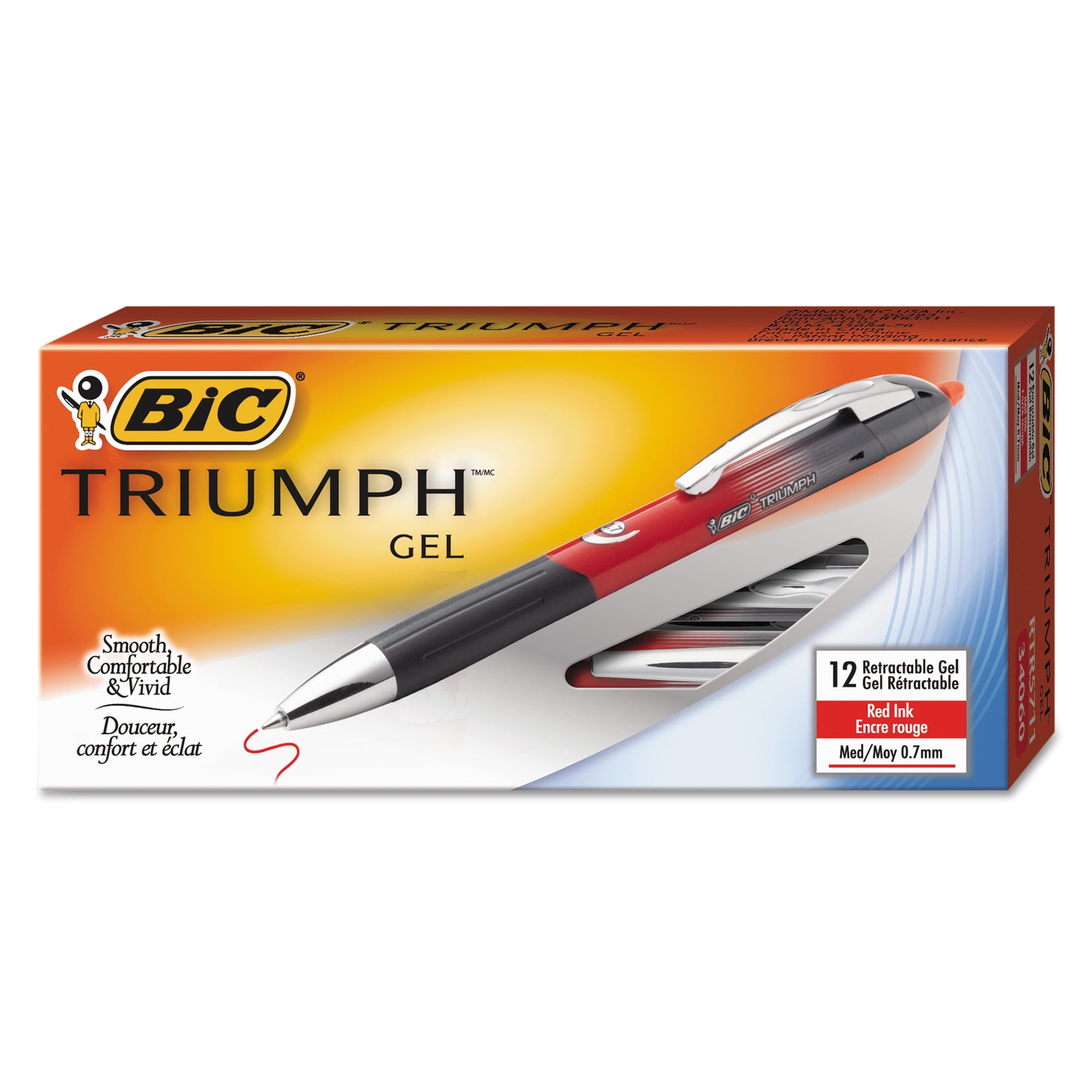 BIC Triumph Retractable Gel Roller Ball Pen, Red Ink, .7mm, Medium
