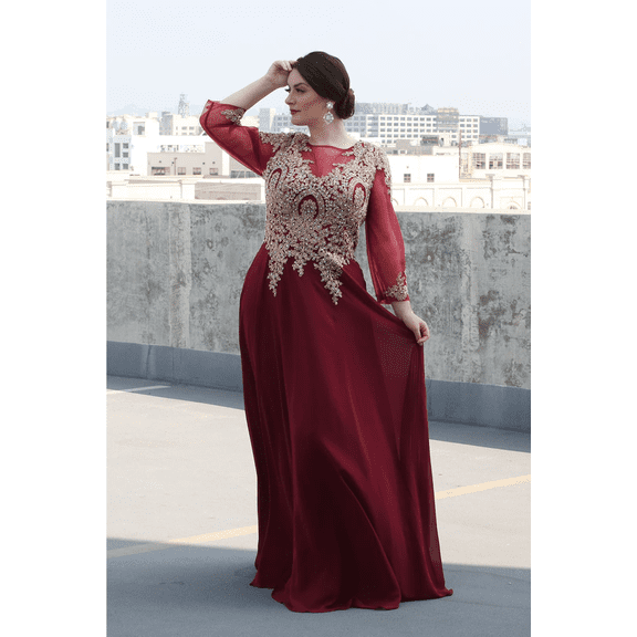 Women's May Queen 3 4 Sleeve Mother of the Bride Dress Embroidered Modern evening elegant Gown Burgundy And Gold S Burgundy/Gold