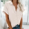 thumbnail image 2 of JGGSPWM Womens Button Down Solid Top and Blouse Lapel V Neck Short Sleeve Shirts Casual Loose Slouchy Boyfriend Style Tunic Tees Khaki S, 2 of 6