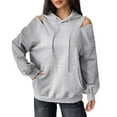 thumbnail image 3 of Brondbend Womans Hoodie Women's Hoodies Pullover Long Sleeved Off the Shoulder Pockets Pullover Solid Color Comfy Stylish Oversized Tops Lady Holiday Running Fall Winter Wear Gray, 3 of 6