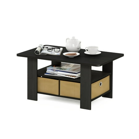 Furinno Andrey Coffee Table with Bin Drawer, Black/Beige