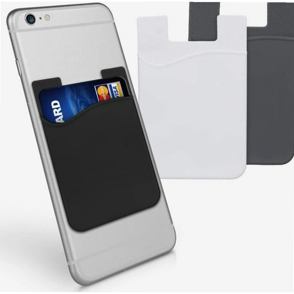 Stick-On Card Holder for Phone (Set of 3) - Silicone Wallet Card Holders - Sticks on to Cell Phone Back or Case - Black/Grey/White