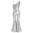 thumbnail image 4 of inlzdz Kids Girls Disco Outfit Off Shoulder Metallic Flare Jumpsuit Sequin Fringe Formal Dance Romper Silver 8, 4 of 5