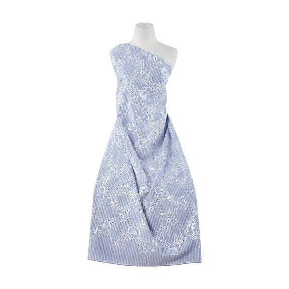 Zelouf Stella All Over Eyelet Embroidery Stripe  , Sewing, DIY, Crafts Fabric by the Yard, Blue/white, 3 Yard