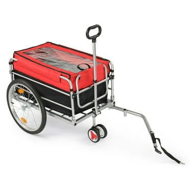 Ktaxon Bicycle Cargo Trailer with 20” Tires, Pull Handle, Waterproof Cover, and Large Storage Capacity for Easy Transport, Black Red