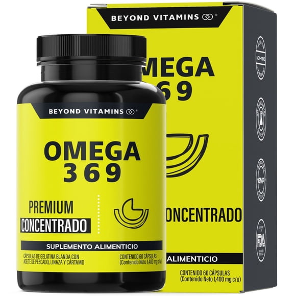 Suplemento Alimenticio Beyond Vitamins Omega 3 (DHA y EPA), Omega 9 Ácido Alfa Linoléico y Omega 6 60 cápsulas