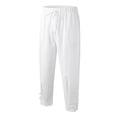 thumbnail image 6 of Men Pants Elegant Fashion Buckle Cuff Linen Pants Solid White Ankle-Length Trouser Plus Size Mens Casual Drawstring Sweatpants White S, 6 of 7